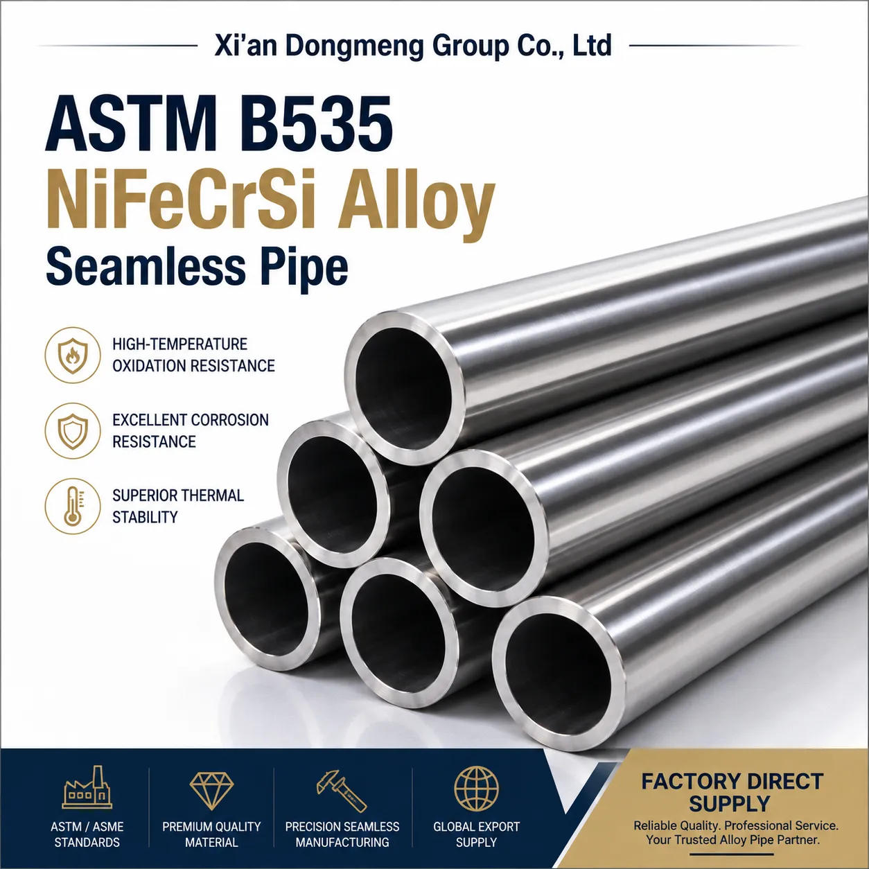 Tuyau sans couture en alliage ASTM B535 NiFeCrSi